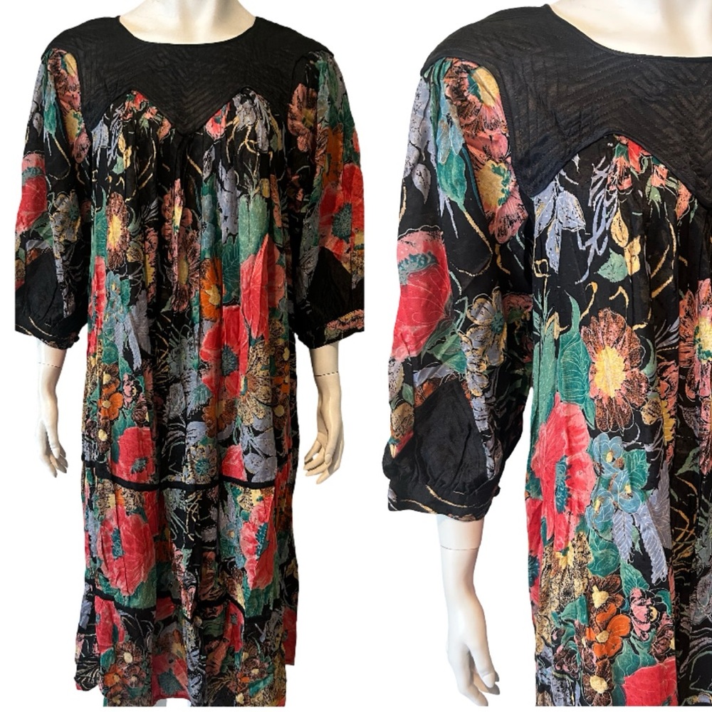 Vintage Her Excellency Floral Boho Maxi Dress Rayon India Tiered Cottagecore